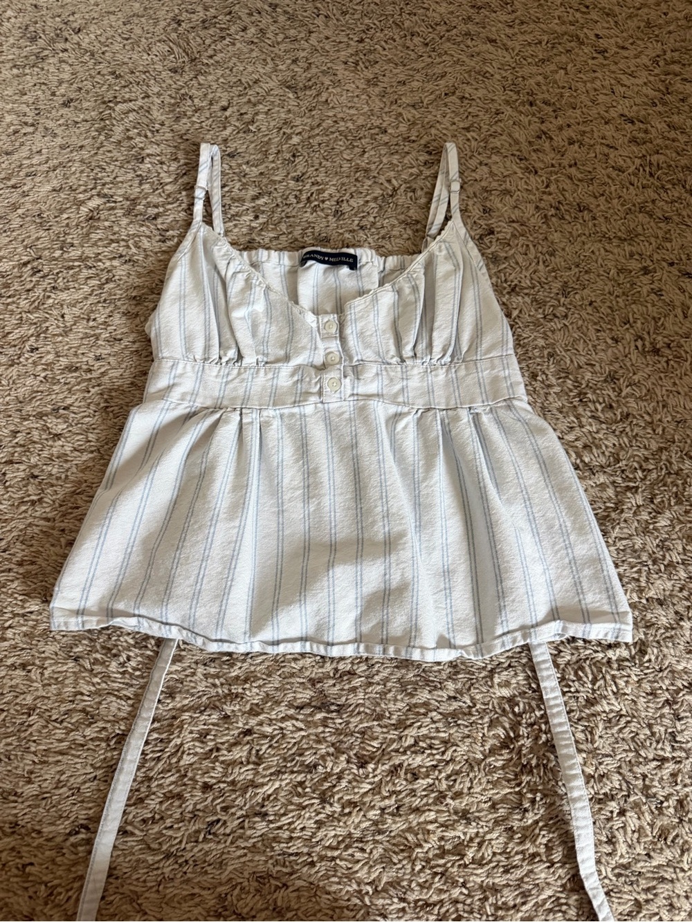 Brandy Melville Striped White & Light Blue Tie-Back Cami Top